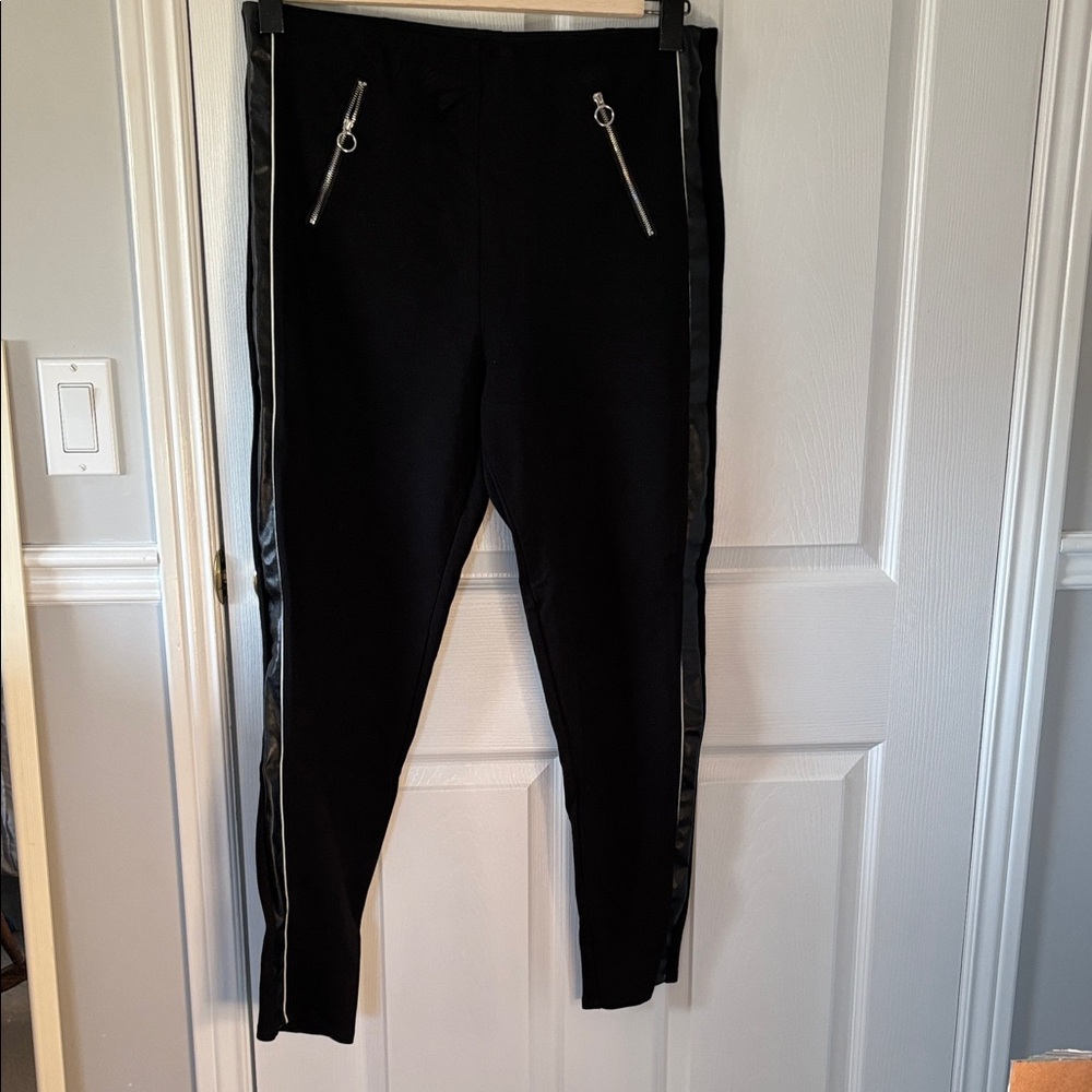 Dex Black Straight Leg Pants with Silver Zipper Accents